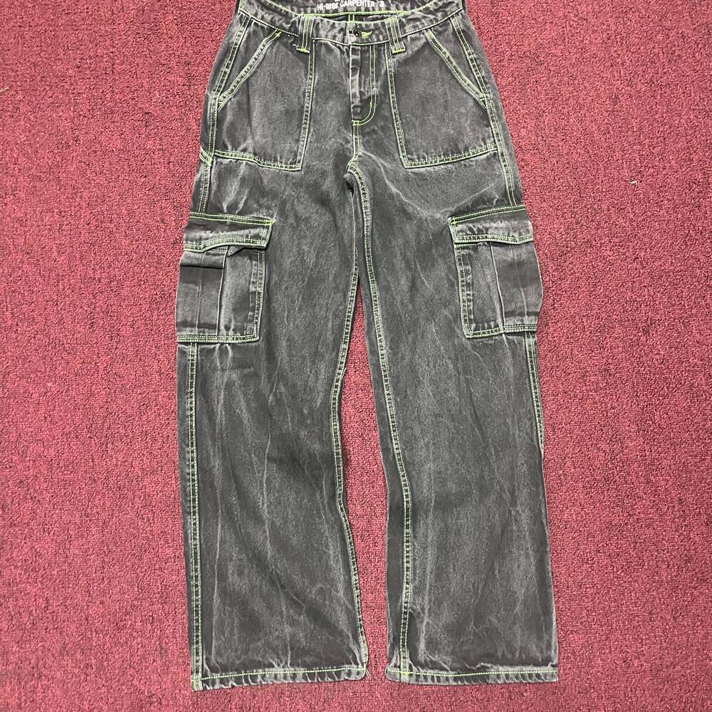 Hot Topic High Rise Black Carpenter Cargo Jeans with Lime Green Stitching